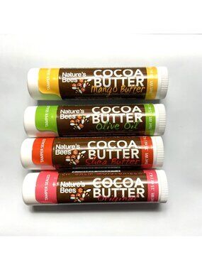 NATURE'S BEES Cocoa Butter Lip Balm Lot of 4 assorted flavors Party favors New